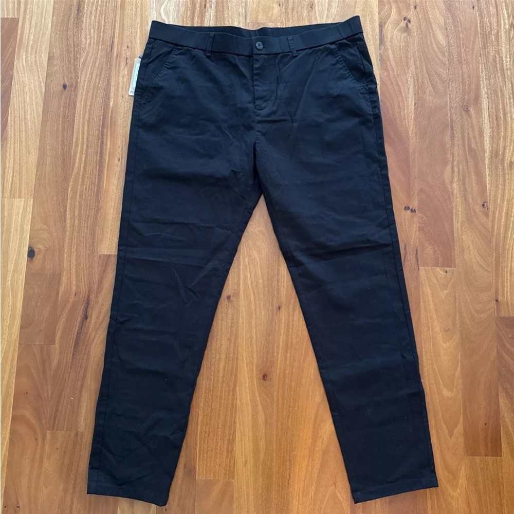 Plaid & Plain Skinny Fit Business Casual Men’s Pants 38X30 Black  Stretch Unisex